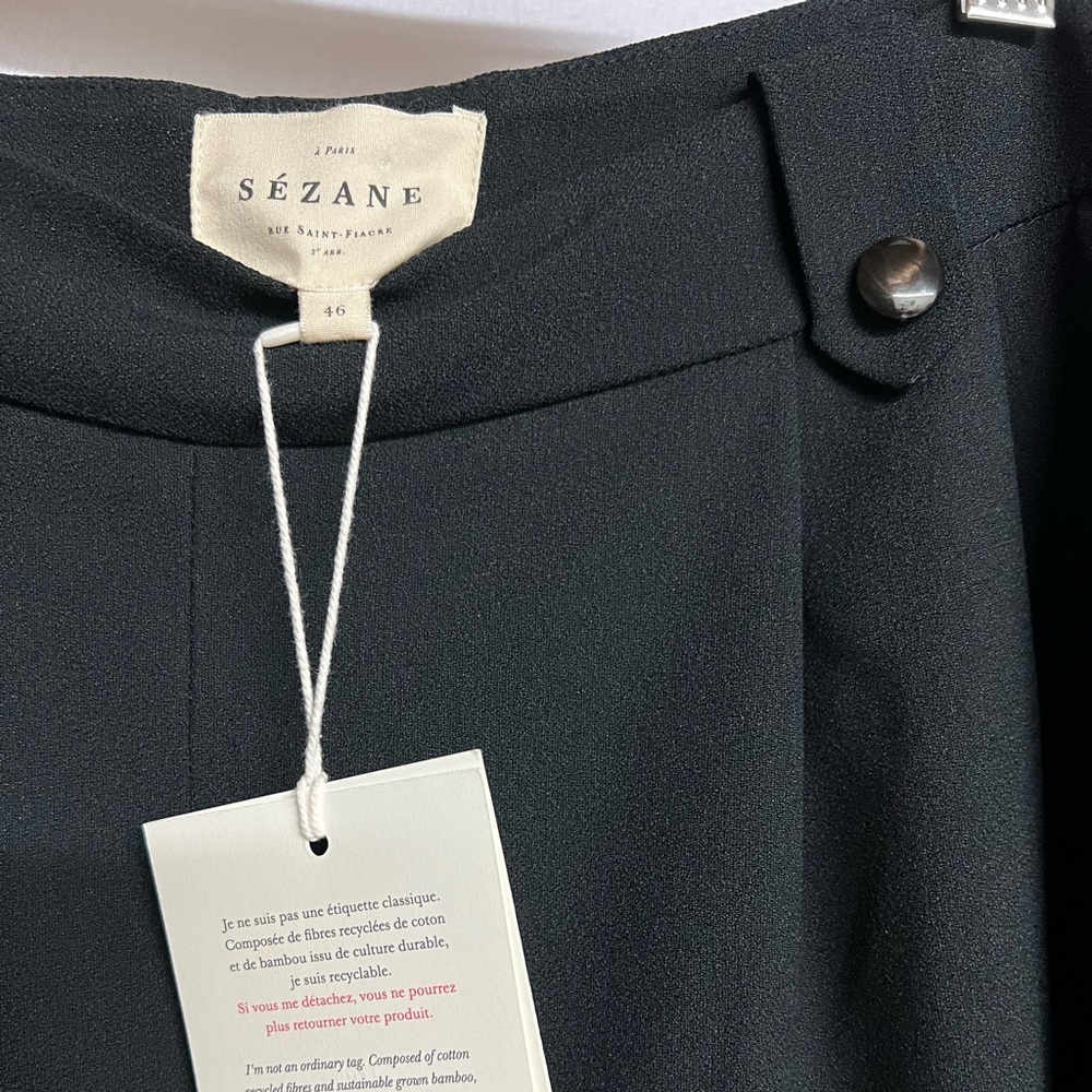 NWT Sezane Woman Black Loulou Trousers Cotton Bamboo High Waist Dress Pants 14 - Picture 5 of 15